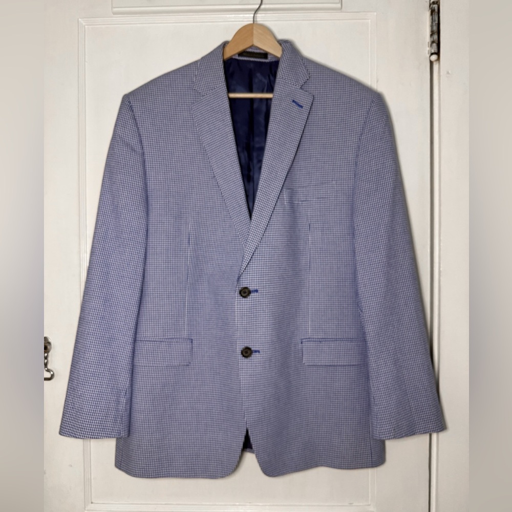 Lauren Ralph Lauren Blue Checkered Mens Blazer Classic Two Button